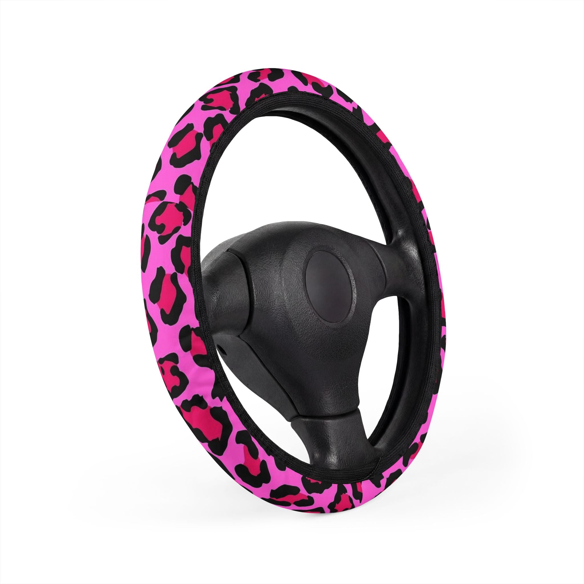 Pink Leopard Steering Wheel Cover — Bold Animal Print Car Accessory