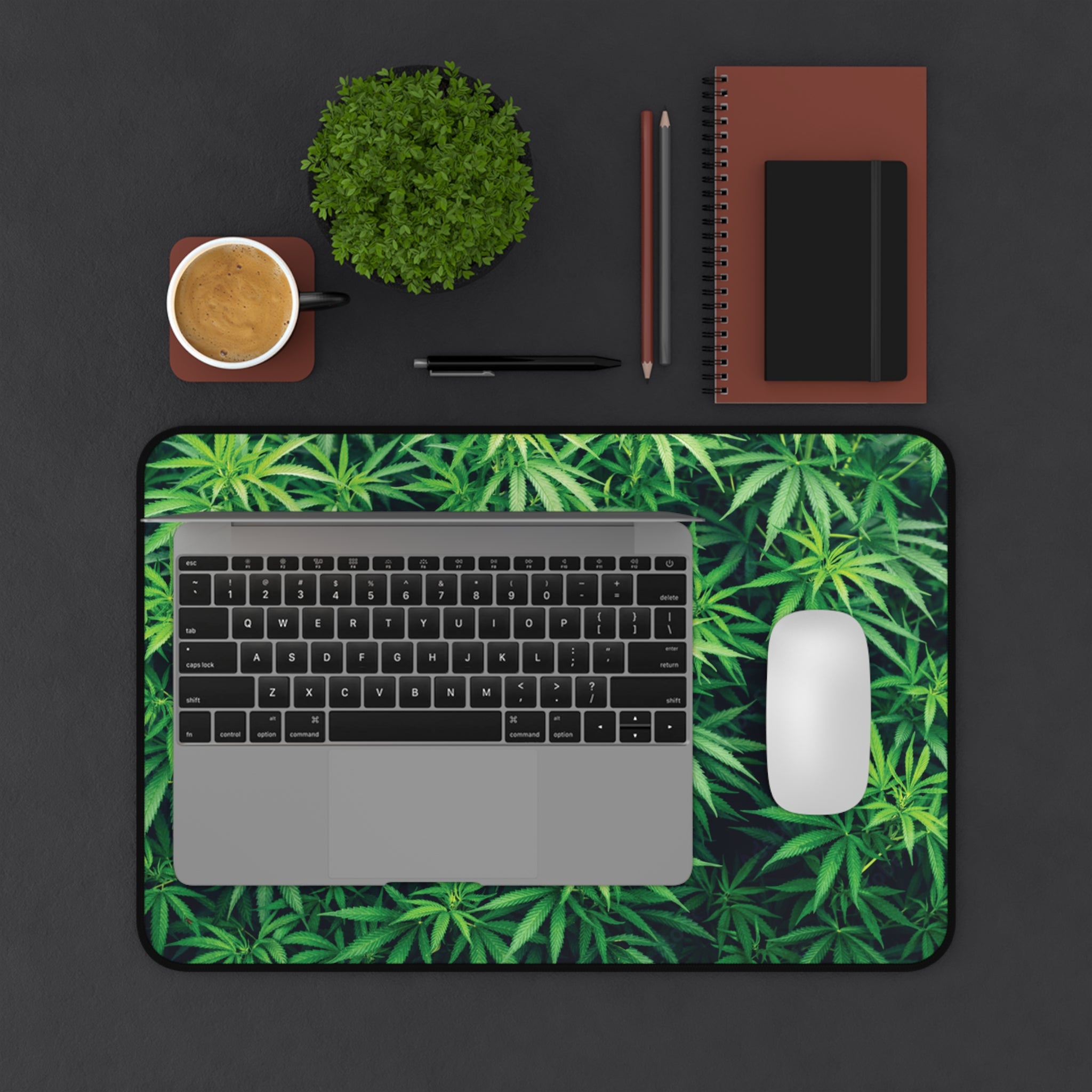 Green Cannabis Leaf Desk Mat — Botanical Gaming & Home Office Mouse Pad