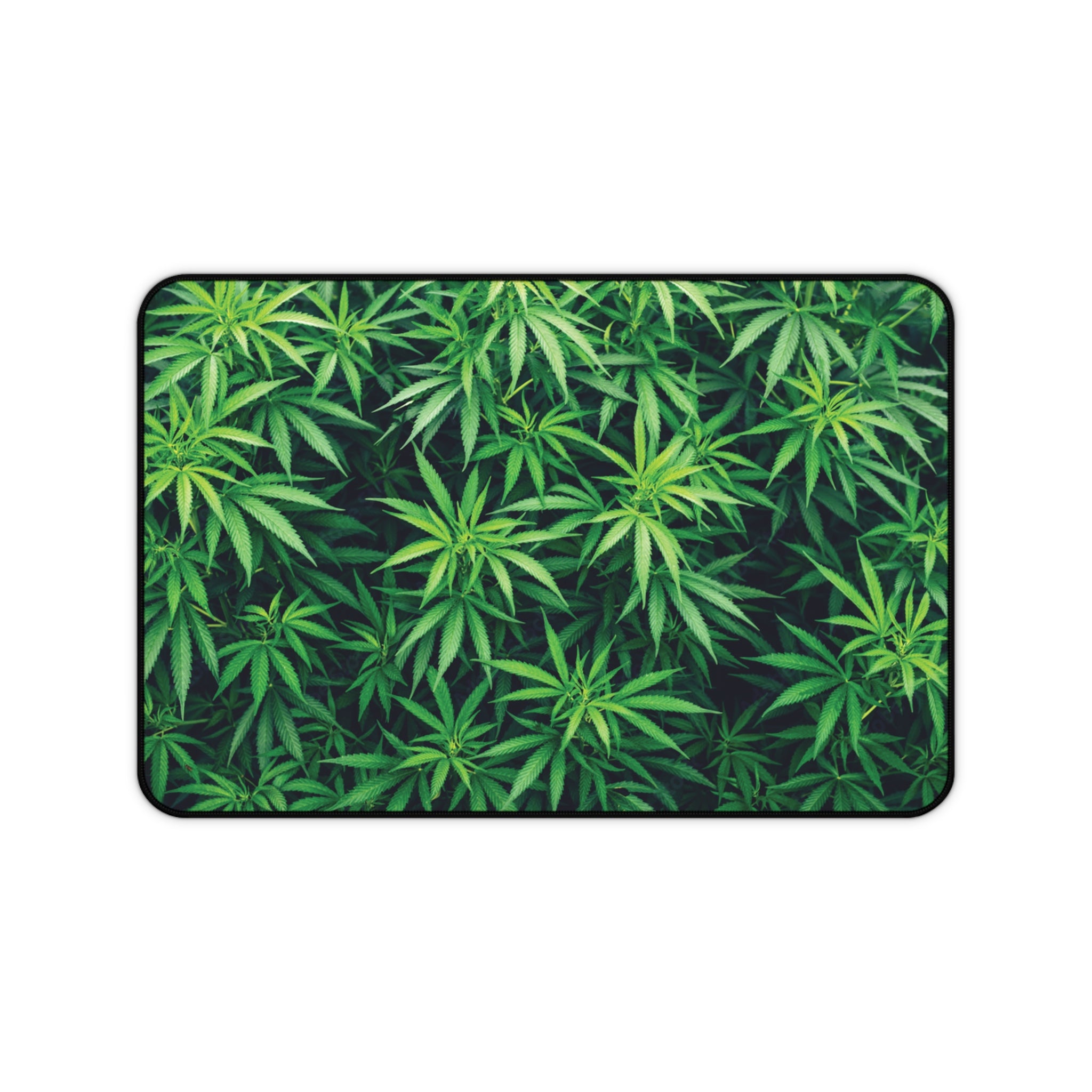 Green Cannabis Leaf Desk Mat — Botanical Gaming & Home Office Mouse Pad